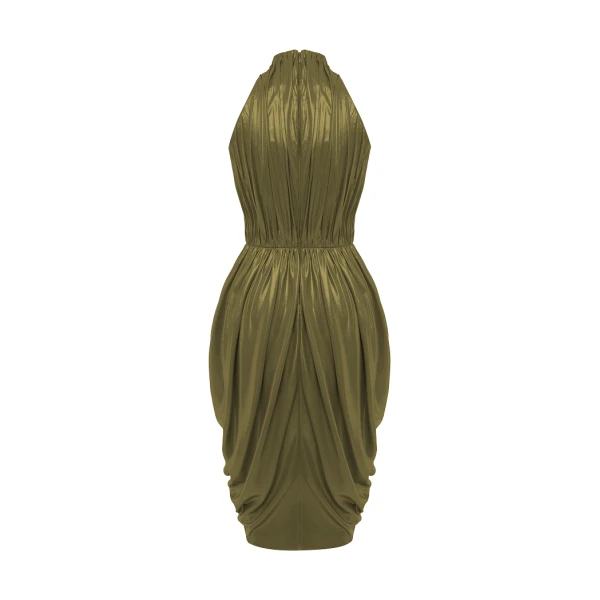 Rasario Draped chiffon mini dress in Olive, view 4