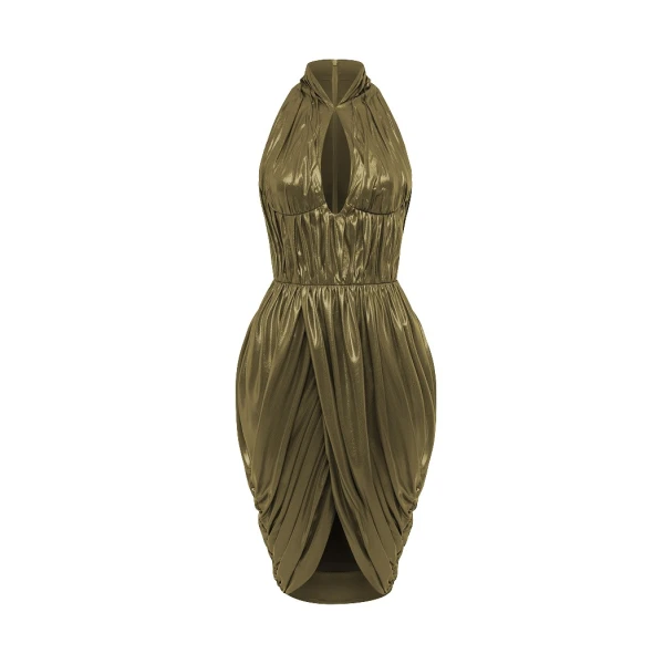 Rasario Draped chiffon mini dress in Olive