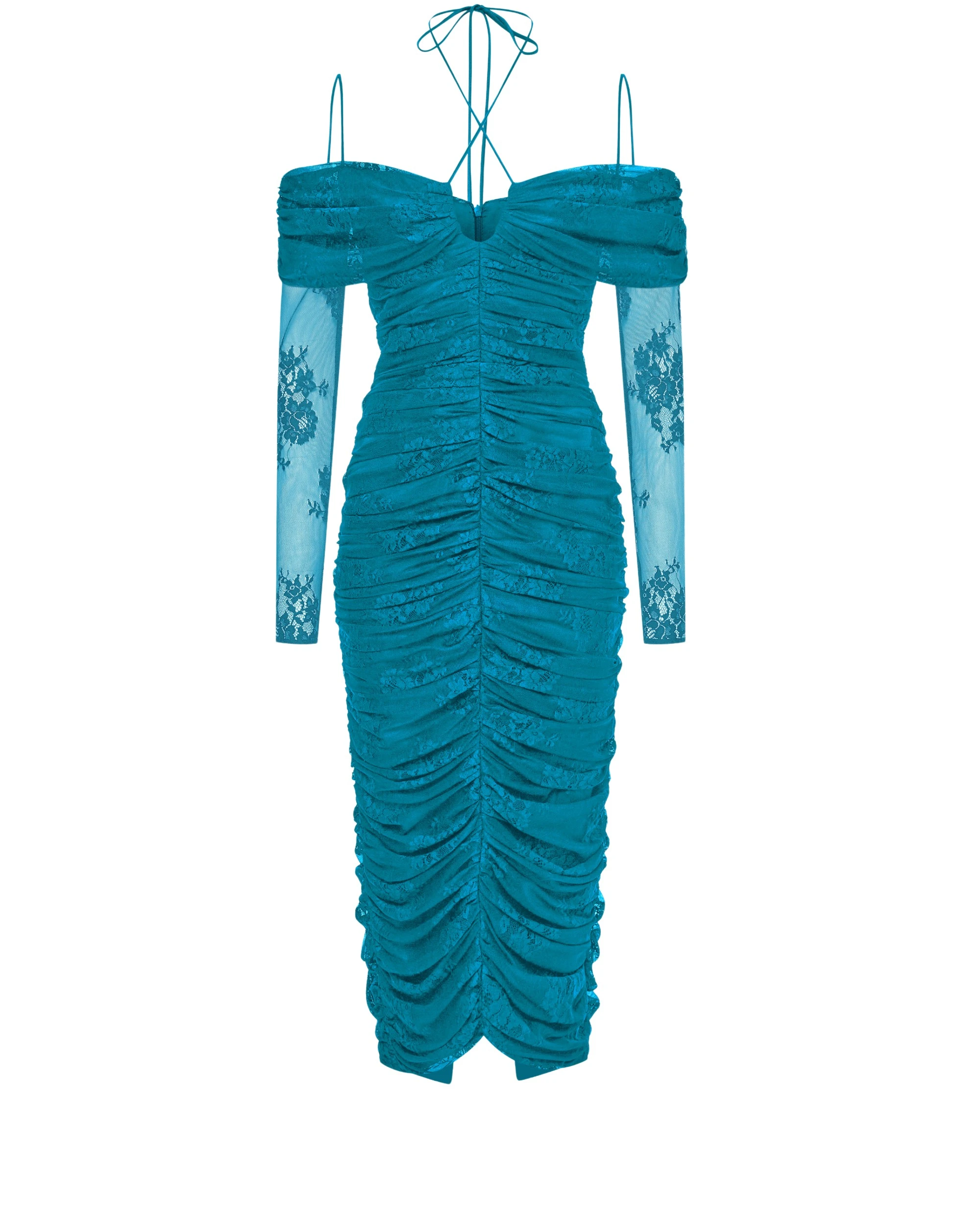 Rasario Draped off-the-shoulder lace midi dress in Turquoise