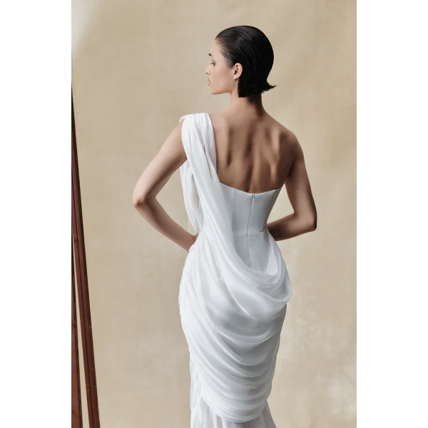 Rasario Viscose and silk corset maxi dress with draping in Green, view 5