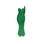 Rasario Viscose and silk corset maxi dress with draping in Green