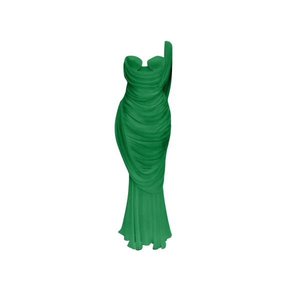 Rasario Viscose and silk corset maxi dress with draping in Green