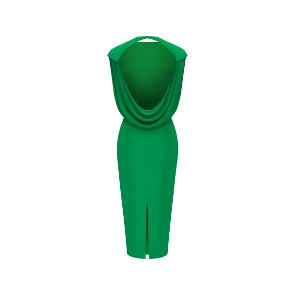 Rasario Viscose and silk midi dress with cowl back in Green, view 3