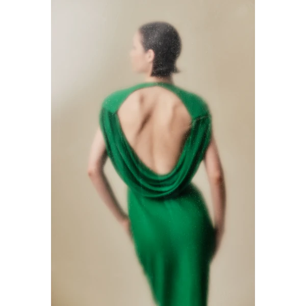 Rasario Viscose and silk midi dress with cowl back in Green, view 4