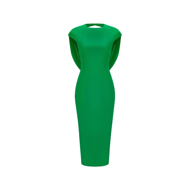 Rasario Viscose and silk midi dress with cowl back in Green