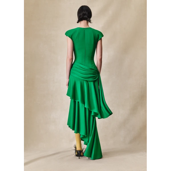 Rasario Viscose crepe asymmetric maxi dress with draping in Green, view 3