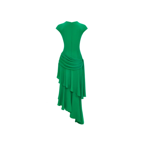 Rasario Viscose crepe asymmetric maxi dress with draping in Green, view 4