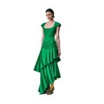 Rasario Viscose crepe asymmetric maxi dress with draping in Green