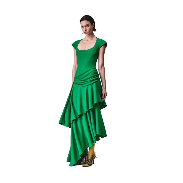 Rasario Viscose crepe asymmetric maxi dress with draping in Green