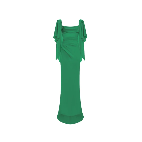 Rasario Viscose crepe maxi dress with draping and open back in Green