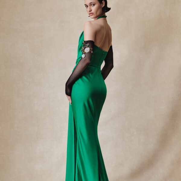 Rasario Viscose crepe maxi dress with train in Green, view 3