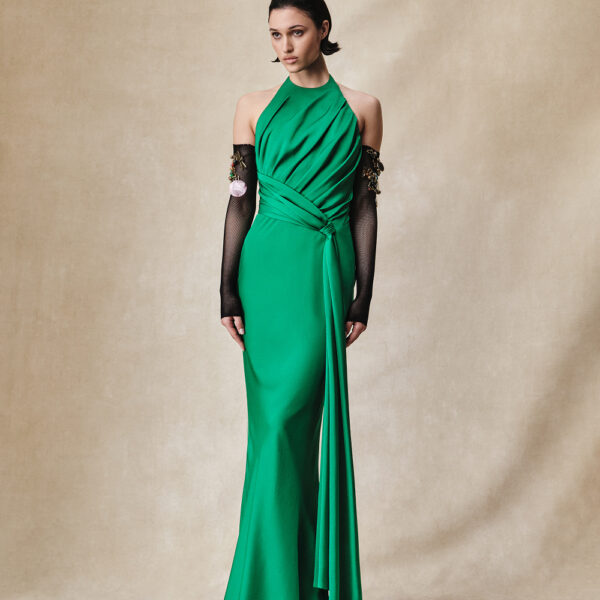 Rasario Viscose crepe maxi dress with train in Green, view 4