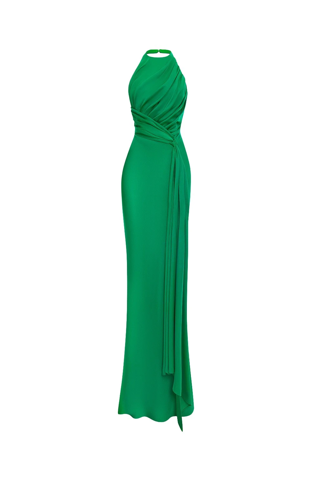 Viscose crepe maxi dress with train in Green