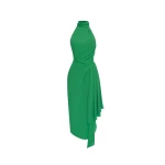 Rasario Viscose crepe midi dress with draping in Green