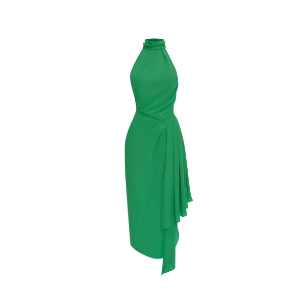 Rasario Viscose crepe midi dress with draping in Green