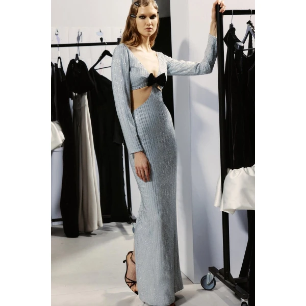 Rasario Crystal-embellished chiffon maxi dress with cutouts in Grey, view 2