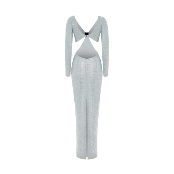 Rasario Crystal-embellished chiffon maxi dress with cutouts in Grey, view 3