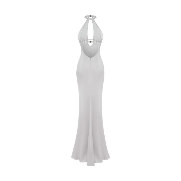 Rasario Crystal-embellished satin maxi dress with cutout in Grey, view 3
