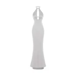 Rasario Crystal-embellished satin maxi dress with cutout in Grey