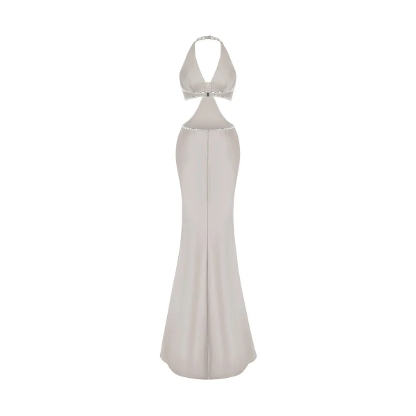 Rasario Crystal-embellished satin maxi dress with cutouts in Grey, view 3