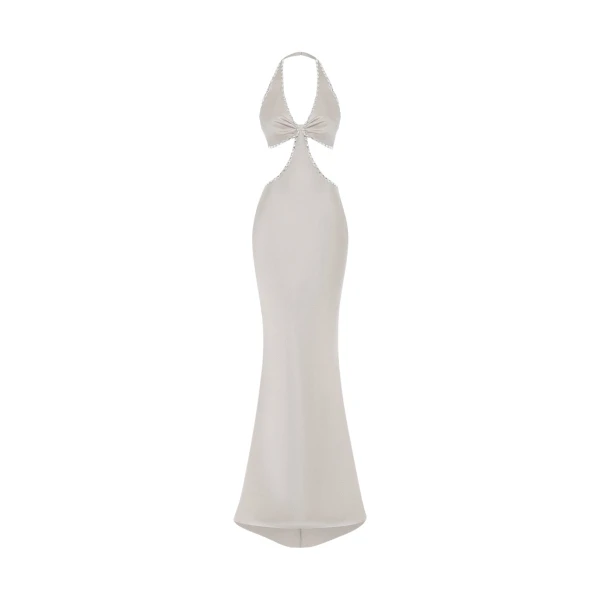 Rasario Crystal-embellished satin maxi dress with cutouts in Grey