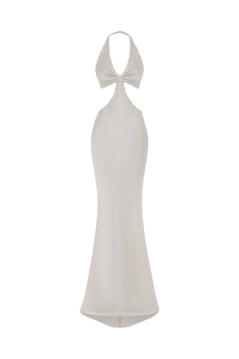 Rasario Crystal-embellished satin maxi dress with cutouts in Grey