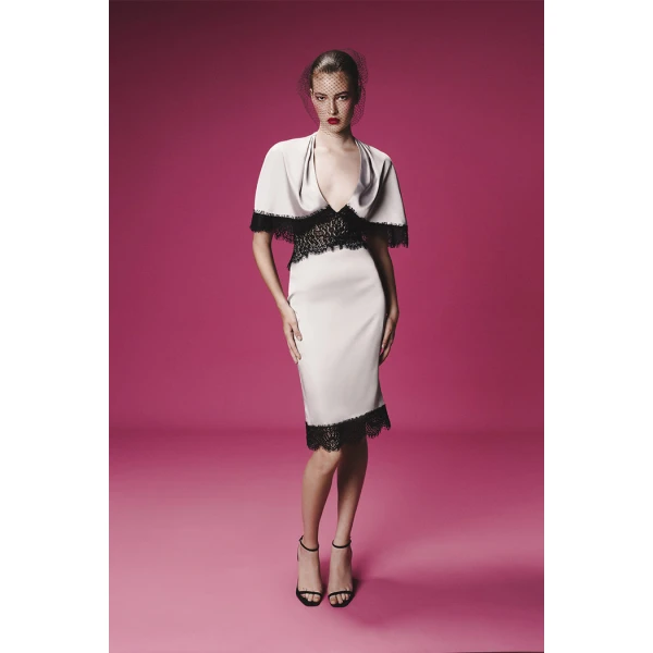 Rasario Lace and satin midi dress in Grey, view 2