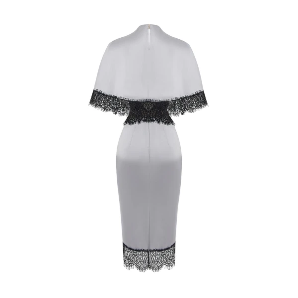 Rasario Lace and satin midi dress in Grey, view 3