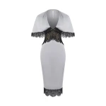 Rasario Lace and satin midi dress in Grey