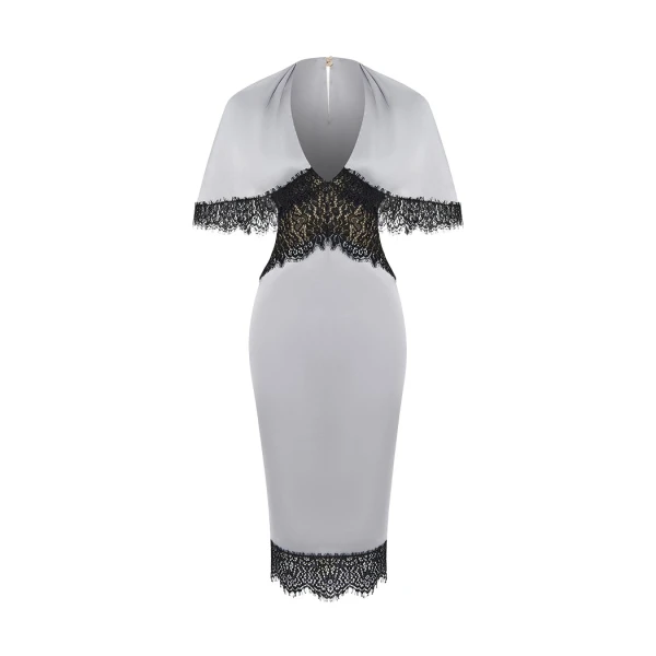 Rasario Lace and satin midi dress in Grey