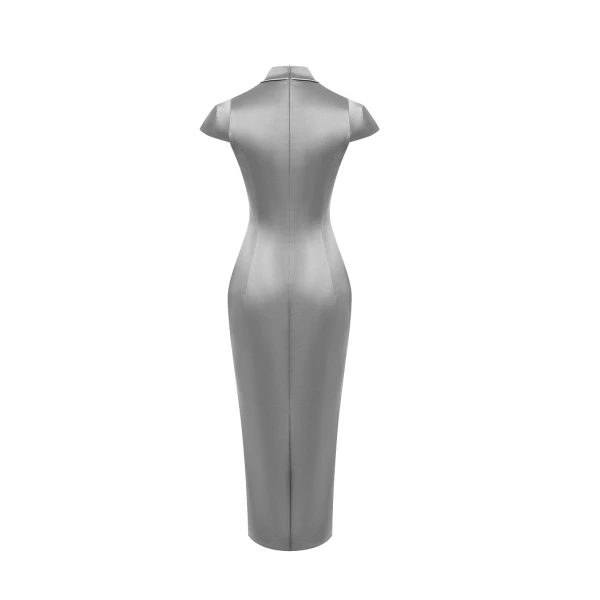 Rasario Satin midi dress with piping trim in Grey, view 4