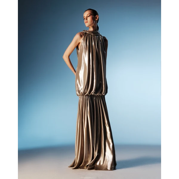 Rasario Chiffon maxi dress with an open back in Silver, view 3