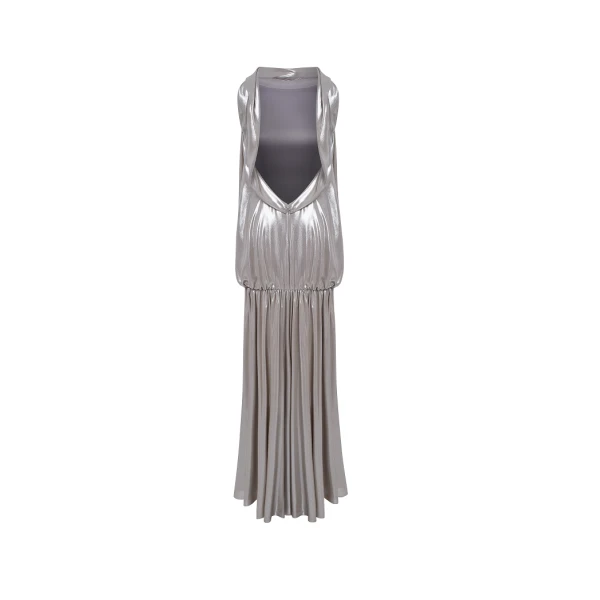 Rasario Chiffon maxi dress with an open back in Silver, view 5