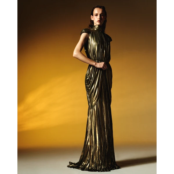 Rasario Draped chiffon maxi dress in Silver, view 2