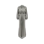 Rasario Draped chiffon maxi dress with voluminous shoulders and an open back in Silver