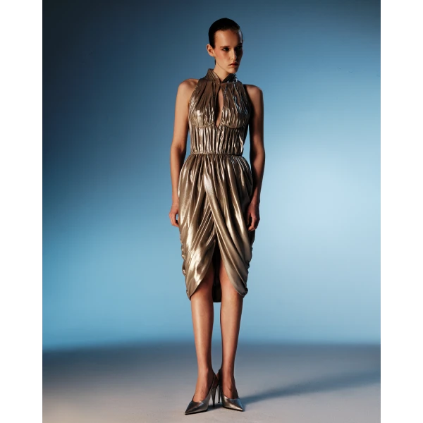 Rasario Draped chiffon mini dress in Silver, view 2