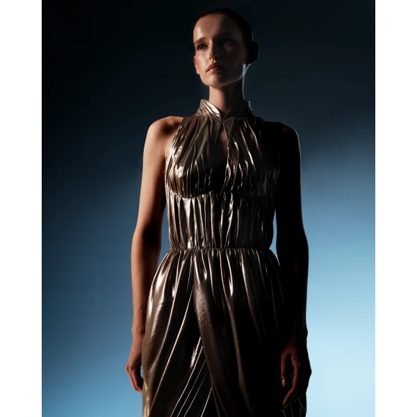 Rasario Draped chiffon mini dress in Silver, view 3