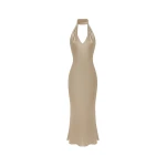 Rasario Satin midi dress with a cutout in Gold