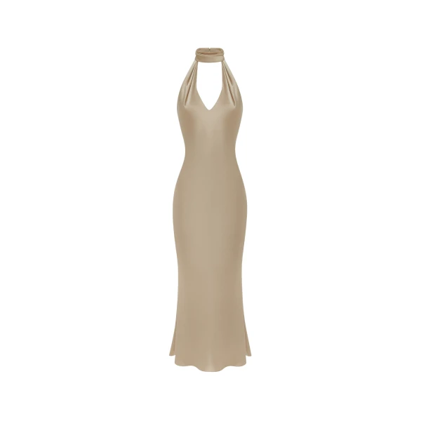 Rasario Satin midi dress with a cutout in Gold