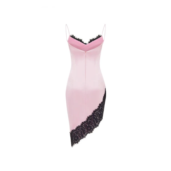 Rasario Asymmetric satin and lace mini dress in Light pink and Black, view 3