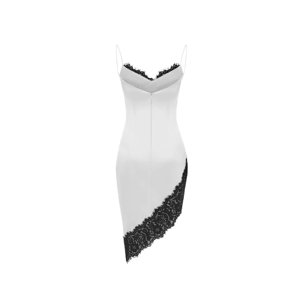 Rasario Asymmetric satin and lace mini dress in White and Black, view 3