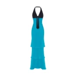 Rasario Chiffon and velvet maxi dress with a bow in Turquoise and Black