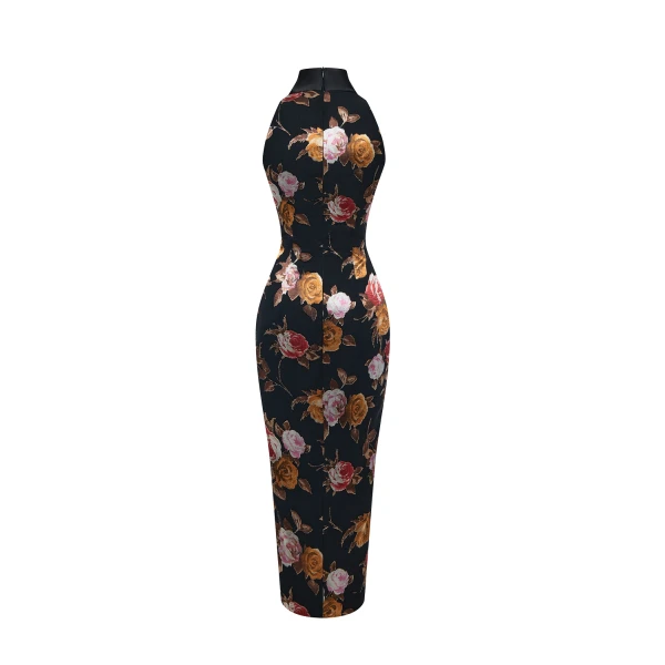 Rasario Chiffon-devoré and satin midi dress in Black and Pink, view 3