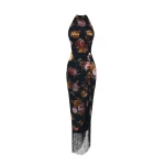 Rasario-Multicolour-Chiffon-devore-maxi-dress-with-fringe-trim-in-Black-and-Pink-at-Coveti20266_nobg Rasario Chiffon-devoré maxi dress with fringe trim in Black and Pink