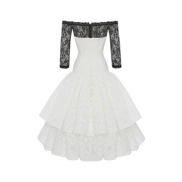Rasario Corset lace midi dress with a bow in White and Black, view 5