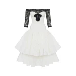 Rasario Corset lace midi dress with a bow in White and Black