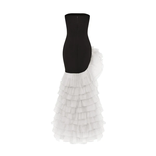 Rasario Crepe and chiffon maxi dress with a voluminous flower in Black and White, view 3
