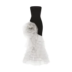 Rasario Crepe and chiffon maxi dress with a voluminous flower in Black and White