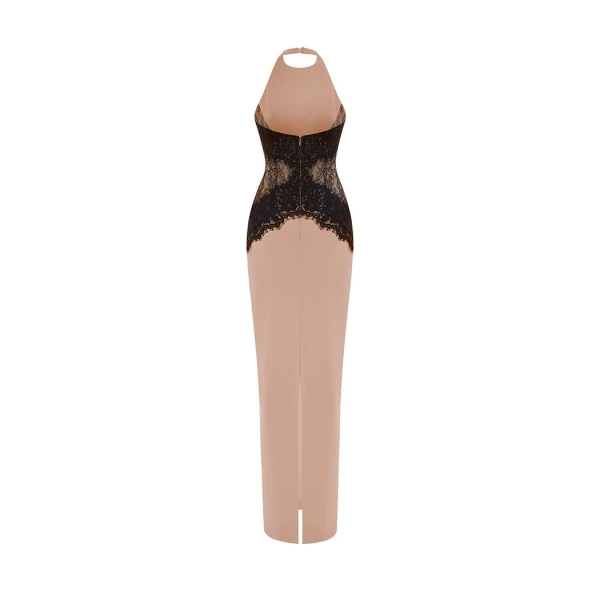 Rasario Crepe and lace maxi dress in Beige and Black, view 3
