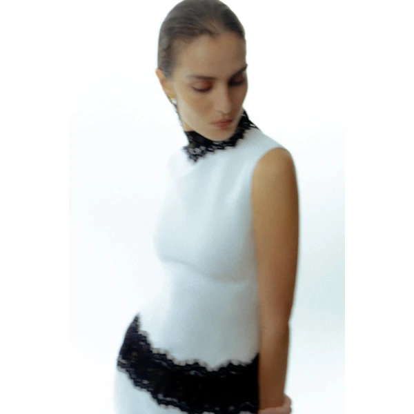 Rasario Crepe and lace maxi dress in White and Black, view 2